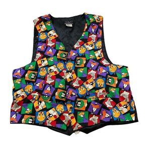 Vintage Looney Toons Mania Silk Character Face Print Vest Size L/XL